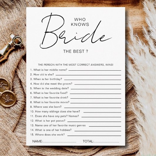 Who knows The Bride Best Bridal Shower Party Games 招待状
