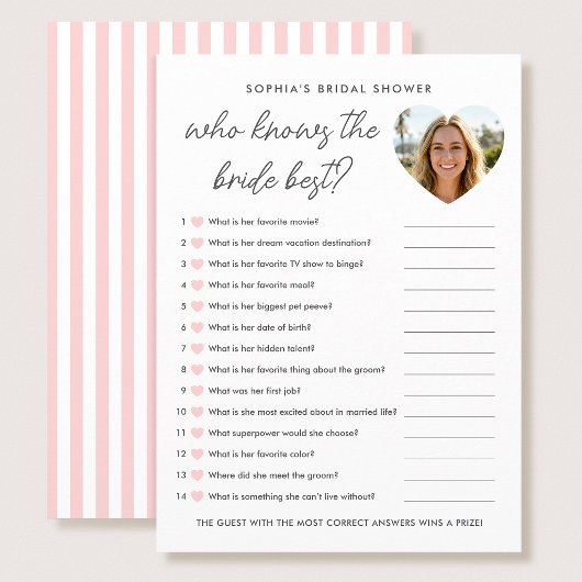 Who Knows The Bride Best Game Card Photo Pink アドバイスカード