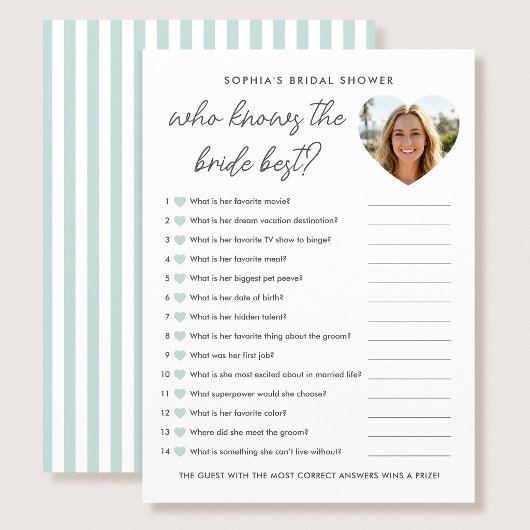 Who Knows The Bride Best Game Card Photo Teal アドバイスカード