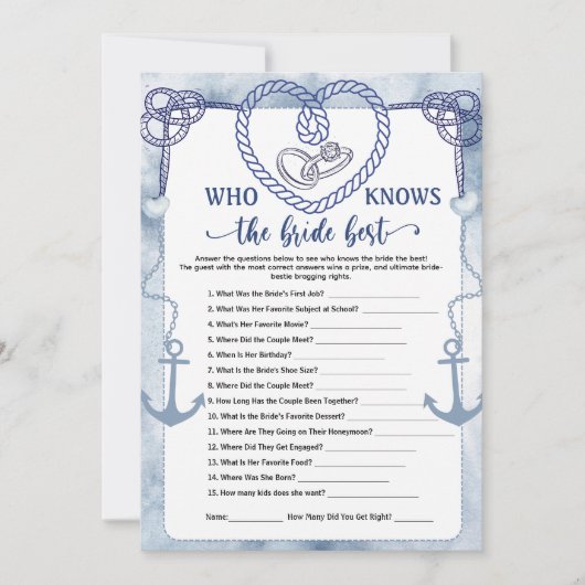 Who Knows the Bride Best Game Nautical Wedding  招待状 (正面)