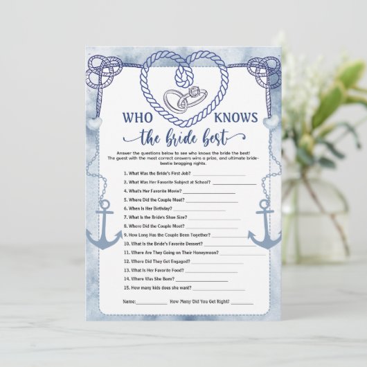 Who Knows the Bride Best Game Nautical Wedding  招待状 (スタンド正面)