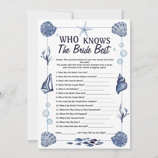 Who Knows the Bride Best Game Nautical Wedding  招待状 (正面)