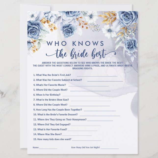 Who Knows the Bride Best Games Bridal Shower  (正面)