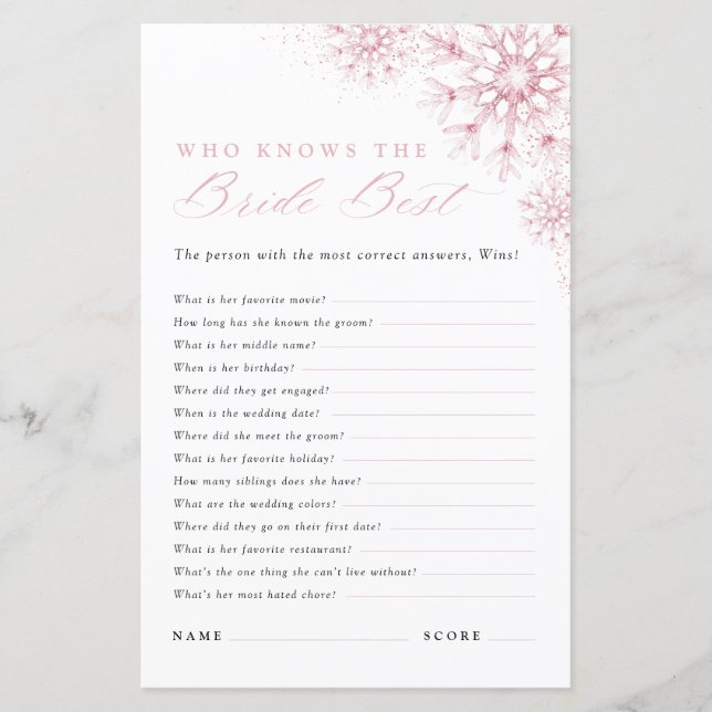 Who Knows the Bride Best Pink Snow in Love Game (正面)