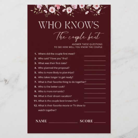 Who Knows the Couple Best Bridal Shower Game  (正面)
