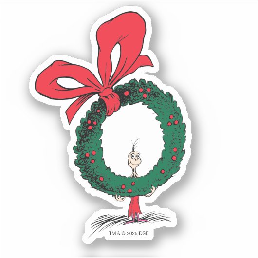 Who Peeking Through Christmas Wreath シール (正面)