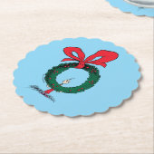 Who Peeking Through Christmas Wreath ペーパーコースター (アングル)