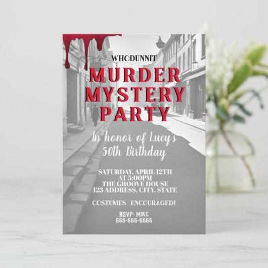 whodunit murder mystery 1940's style dinner party 招待状 (スタンド正面)