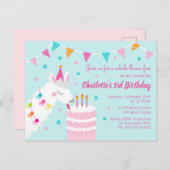 Whole Llamaおもしろいケーキ第3バースデーアクア インビテーションポストカード (正面/裏面)