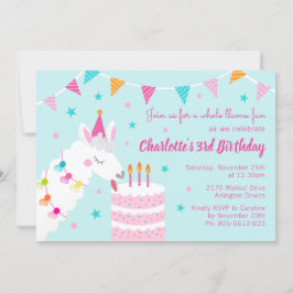 Whole Llamaおもしろいケーキ第3バースデーアクア 招待状