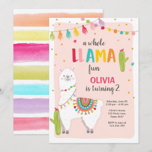 Whole llamaおもしろい誕生日の招待状Alpace Cactus 招待状
