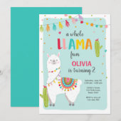 Whole llamaおもしろい誕生日の招待状Alpace Cactus 招待状 (正面/裏面)