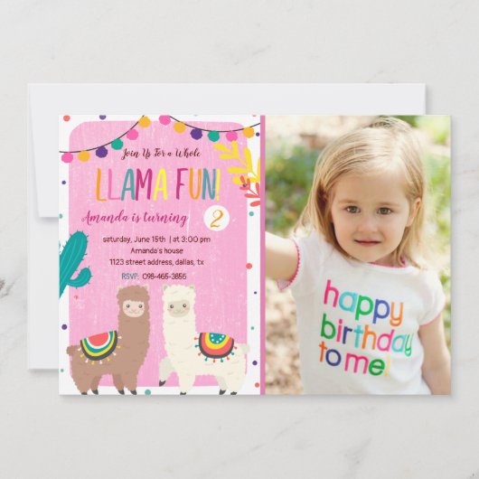 Whole Llamaおもしろい誕生日招待状(写真) 招待状 (正面)