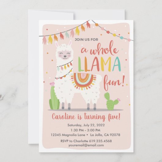 Whole Llamaおもしろい誕生日招待状・ Cactus 招待状 (正面)