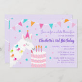 Whole Llama Fun Cake 3歳の誕生日 パープル 招待状 (正面/裏面)