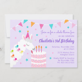 Whole Llama Fun Cake 3歳の誕生日 パープル 招待状