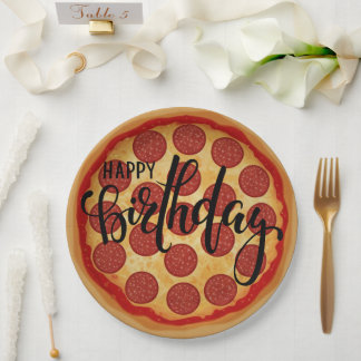 Whole Pizza Happy Birthday Party Design ペーパープレート