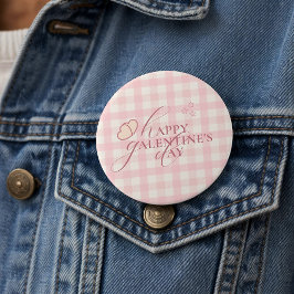 Wholesome Cute Pink Check Typography Galentine Day 缶バッジ
