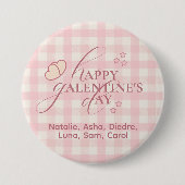Wholesome Cute Pink Check Typography Galentines 缶バッジ (正面)