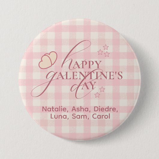 Wholesome Cute Pink Check Typography Galentines 缶バッジ (正面)