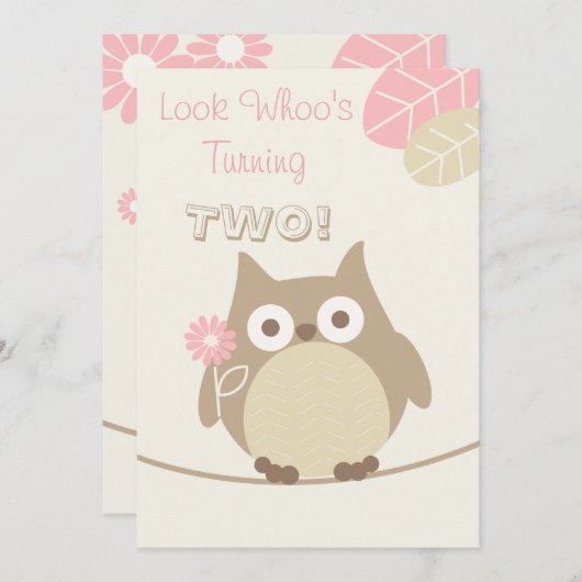 Whoo回転2女の赤ちゃんの誕生日を見て下さい 招待状 (正面/裏面)