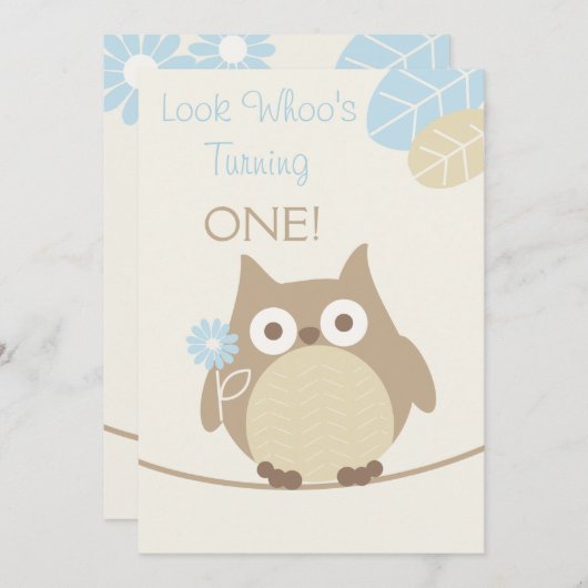 Whoo見ま1つの男の赤ちゃんの誕生日を回します 招待状 (正面/裏面)