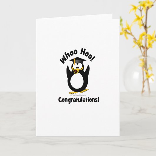 whoo hooのお祝いの卒業のペンギン カード (黄色い花)