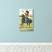 Whoopinのヴィンテージ女性のカーボーイ9"x14.5"キャンバス印刷 キャンバスプリント (インサイチュ (ウッドフロア))