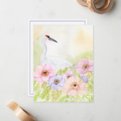  Whooping Crane with Pastel Anemones  ノートカード (正面/裏面インサイチュ)