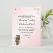 Whoosと結婚するピンクフクロウ結婚式招待状 招待状 (スタンド正面)