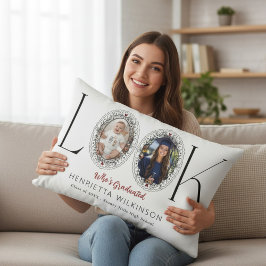 Who's Graduated Black Elegant Photo Collage Throw  ランバークッション