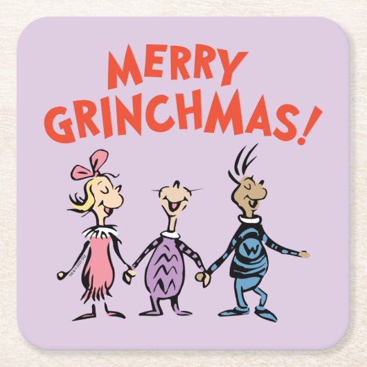 Whos Holding Hands Merry Grinchmas スクエアペーパーコースター (正面)