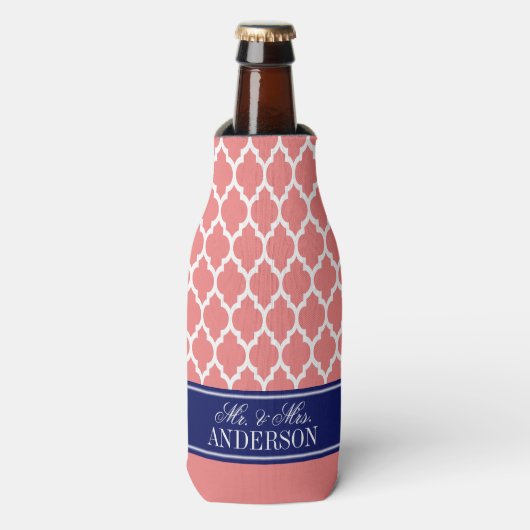 Whtモロッコ#4 CB海軍の名前モノグラム結婚ズ ボトルクーラー (ボトル正面)