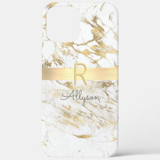 Wht & 金ゴールド大理石金ゴールドバー, DIYグレーネームモノグラム Case-Mate iPhoneケース (裏面)