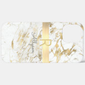 Wht & 金ゴールド大理石金ゴールドバー, DIYグレーネームモノグラム Case-Mate iPhoneケース (裏面 / 右)