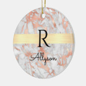 Wht & Lバラ金ゴールド大理石金ゴールドバー、Blk名モノグラム セラミックオーナメント (左)