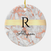 Wht & Lバラ金ゴールド大理石金ゴールドバー、Blk名モノグラム セラミックオーナメント (裏面)