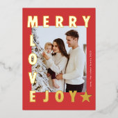 WHTE RED Christmas 3枚の写真はっきりした モダン |金ゴールド 箔シーズンカード (正面)