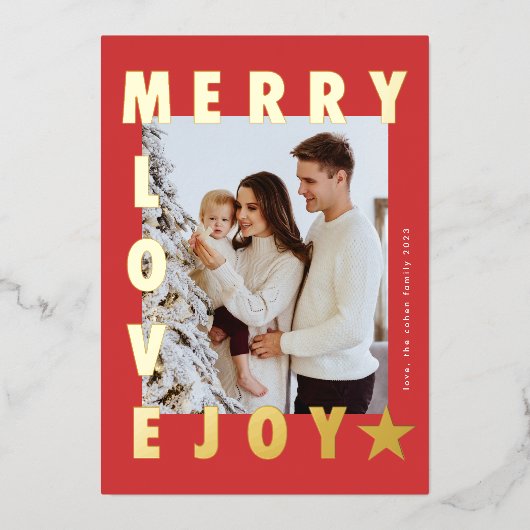 WHTE RED Christmas 3枚の写真はっきりした モダン |金ゴールド 箔シーズンカード (正面)