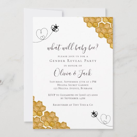 Why Bee Genderがベビーを明らかにするパーティの招待状 招待状 (正面)
