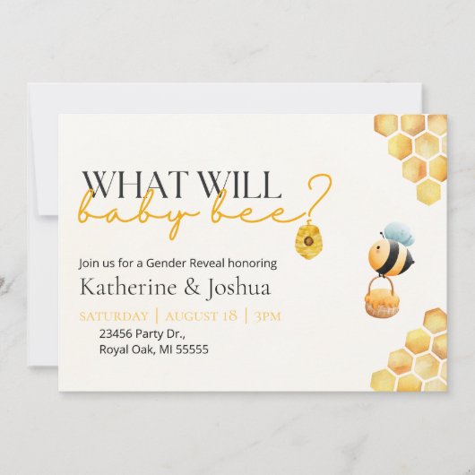 Why Bee Genderがベビーを明らかにするパーティの招待状 招待状 (正面)