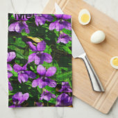 WI州フラワーウッドバイオレットモザイクパターン キッチンタオル (四つ折り)