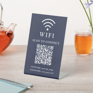 Wi-Fiパスワード & ネットワークのビジネス ロゴとQRコード 台座サイン