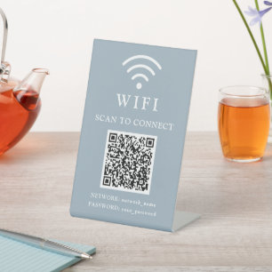Wi-Fiパスワード & ネットワーク ビジネス ロゴとQRコード 台座サイン