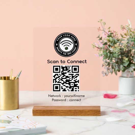 Wi‑Fi QRコードサイン | Wi‑Fi接続 アクリルサイン (ウェディング)