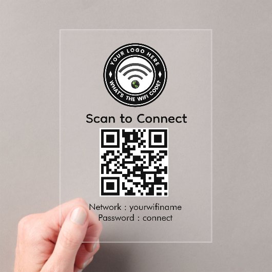 Wi‑Fi QRコードサイン | Wi‑Fi | スパ | ブラック アクリル招待状 (インサイチュ (ポータブル))