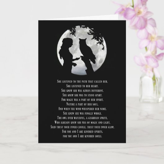 Wiccaインスパイア誕生日と詩の女の子フクロムーン カード (蘭)