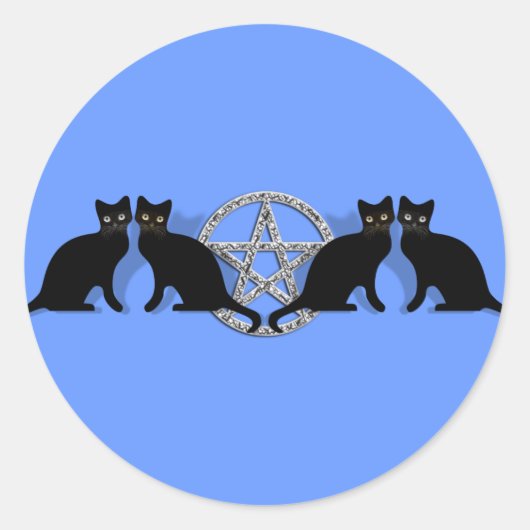 Wicca魔法ペンタグラムとブラックキャットなじみセット ラウンドシール (正面)