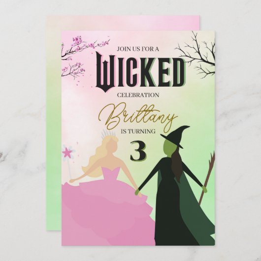 Wicked Birthday Invitation Elphaba and Galinda 招待状 (正面/裏面)
