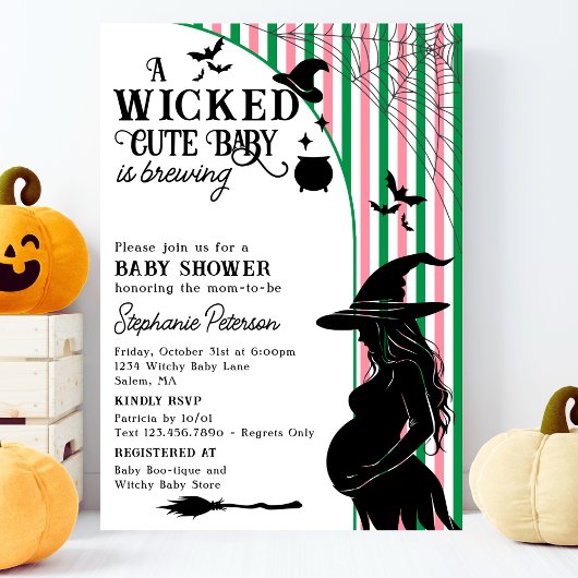Wicked Cute Baby is Brewing Halloween Baby Shower 招待状